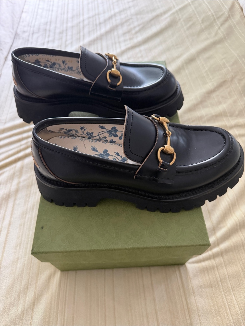 Gucci Black Leather Lug-Sole Horsebit Loafers with Gold Hardware - Picture 9 of 9